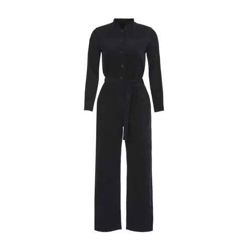A.P.C. Justine Navy Blue Corduroy Long Sleeve Button Front Jumpsuit Size S Black