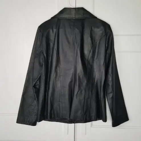 BLACK GENUINE LEATHER WOMANS TAILORED FITTED SLEEK SEXY JACKET FULL FRONT ZIP Size M