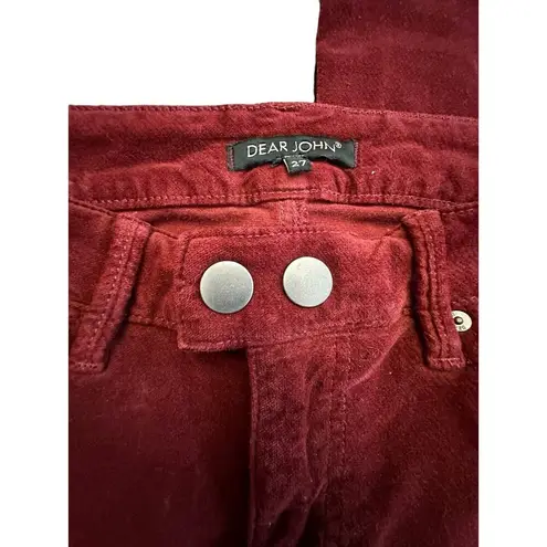 Dear John  Velvet Jeans Women Sz 27 Giselle High Waist Skinny Pants Dark Red #N11