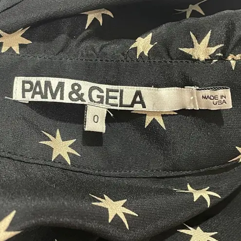 Pam & Gela Long Sleeve Silk Romper - Black & Cream - 0