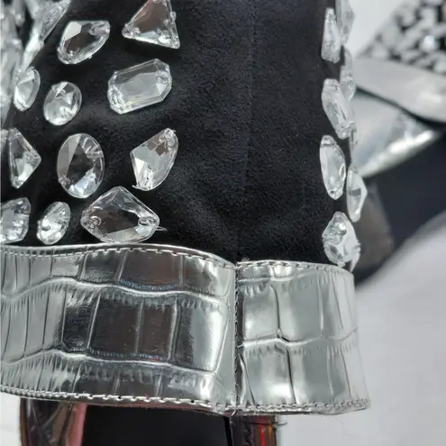 Lauren Lorraine Hana Rhinestone Cowboy Boots Silver Western Glam Size 9 Party