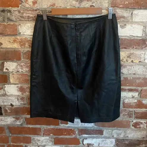 Apt. 9 Vintage  100% Leather Black  Pencil Skirt with Small Slit Size 8