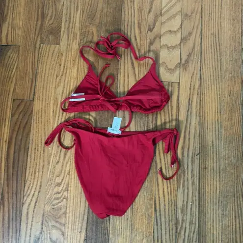 ANDIE String Bikini Set Ribbed Flame Red size S NWOT