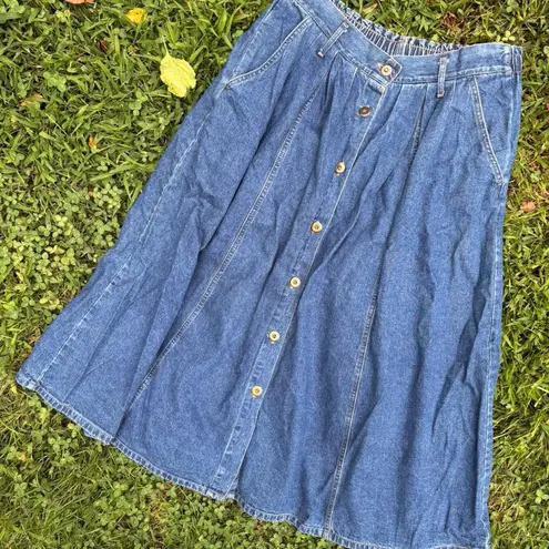 Classic Elements Vintage denim skirt button down full length Woman’s 14
