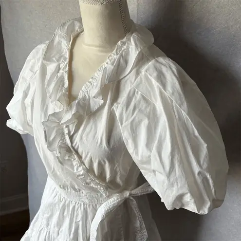 En Saison Loren White Ruffle Wrap Minidress Size L Short Sleeve Summer Sundress Size L
