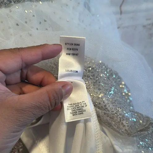 Lulus Dress Medium Sparkling White Tulle Ballerina Dream Cream Gold Skater Dress