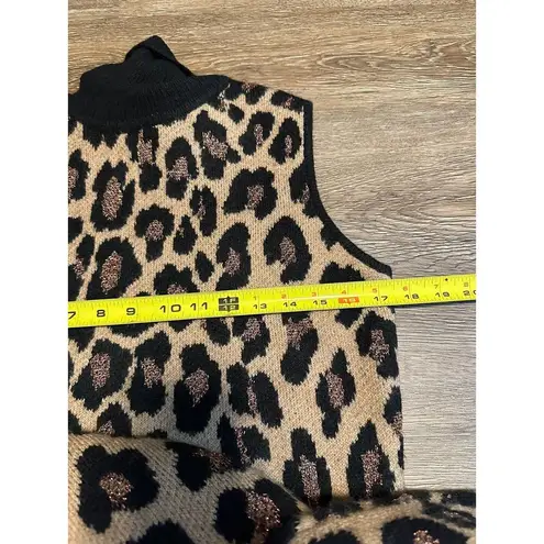 GABRIELLE UNION Dress Sleeveless Turtleneck Sweater Medium~Black/Brown Leopard Black
