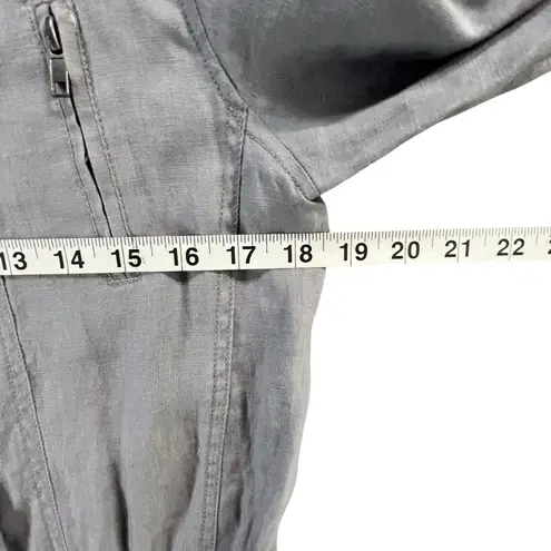 Artisan NY Utility Jacket Small Gray Linen Zip Snap Cargo Pocket Coat Adjustable