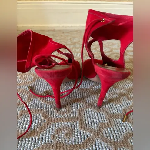 Aquazurra Sexy Thing Red Suede Stiletto High Heel Cut Out Sandals Size 37