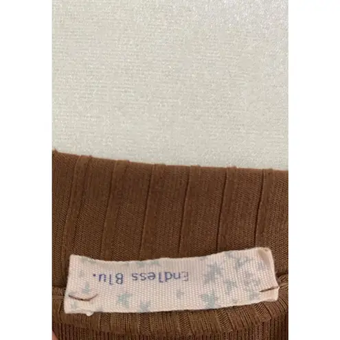 ENDLESS BLU Katara Ribbed Open Back Midi Dress in Brown (SMALL)