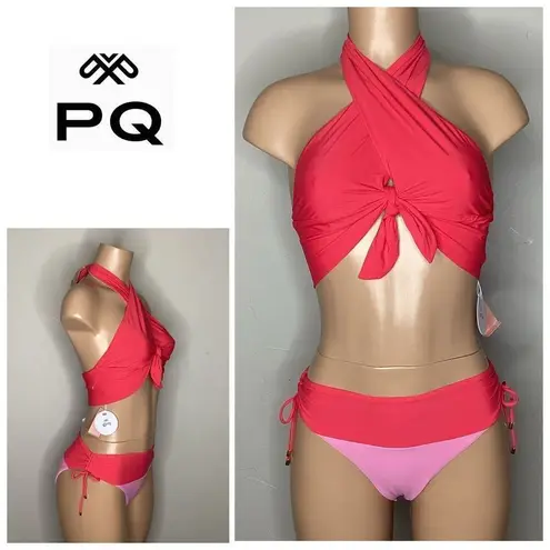 PilyQ New. PQ red and pink bikini. D-top/S-bottom. Retails $154