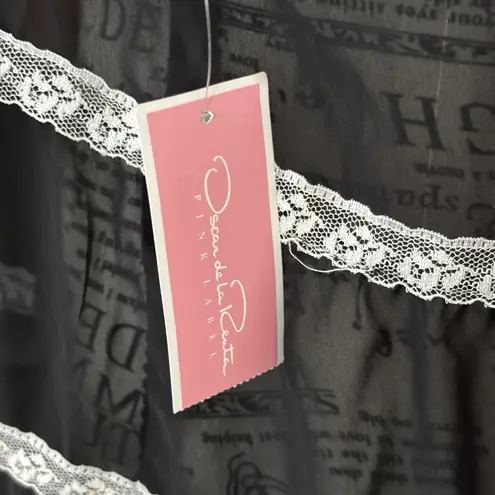 Oscar de la Renta NWT  Pink Label Black Lace Trim Babydoll Tank Top Size L