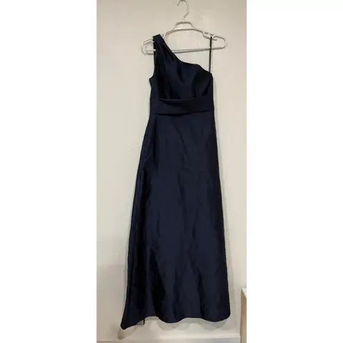 Alfred Sung NWT Draped One Shoulder Satin Maxi Dress Formal Midnight Navy Size 2