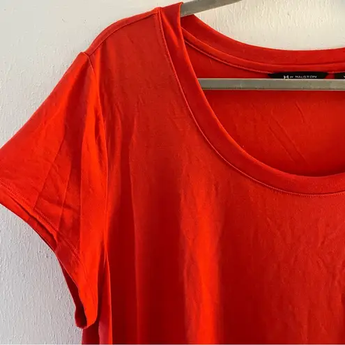 H by Halston Tee Bright Orange Scoop Neck Short Sleeves Side Slit Tee Sz L EUC