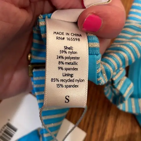 ANDIE x Mindy The Bermuda bikini top stripe splash Blue gold size small NWT
