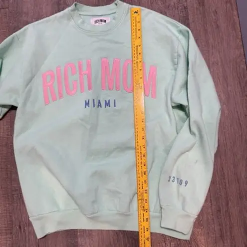 Rich Mom Miami Crewneck Cotton Sweatshirt Mint Green Petal Pink Pastel Medium