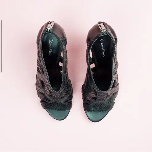 Calvin Klein  Kiani Python Embossed Leather Sandals A8