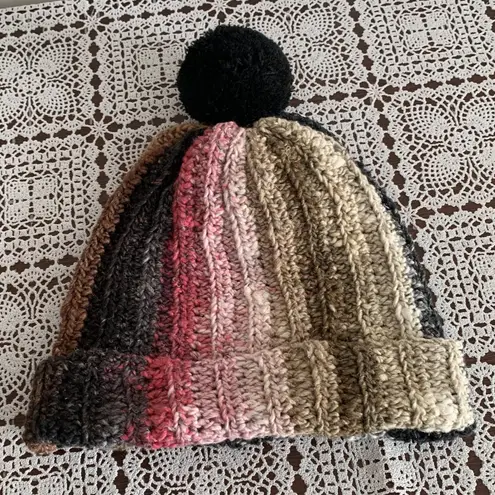 Handmade Hand Crocheted Ladies Hat Cap Beanie Black Brown Pink One Size Warm Winter Wear