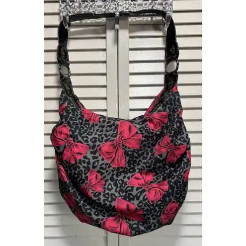 Betseyville Shoulder Bag Purse Cheetah/Bows Gray/Red Logo Studs Lined Zip Close Red
