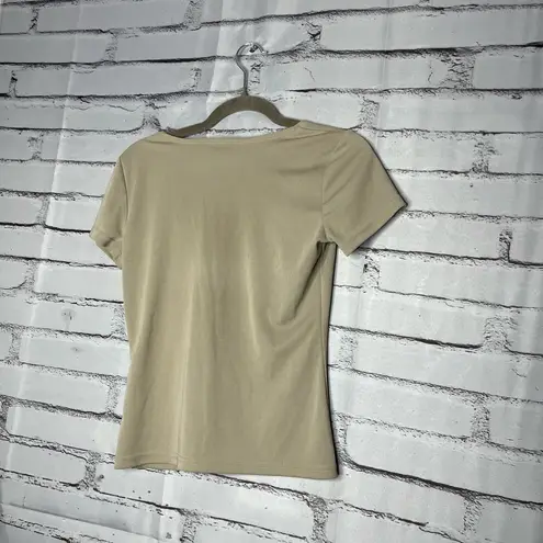 Hillard & Hanson Cream Fitted Tie Front T-Shirt V-Neck Drawstring Neckline SZ XS