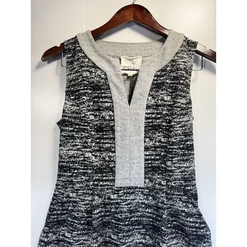 Tabitha Anthropologie Black White Gray Marled Knit Split Neck Shift Dress Size 4