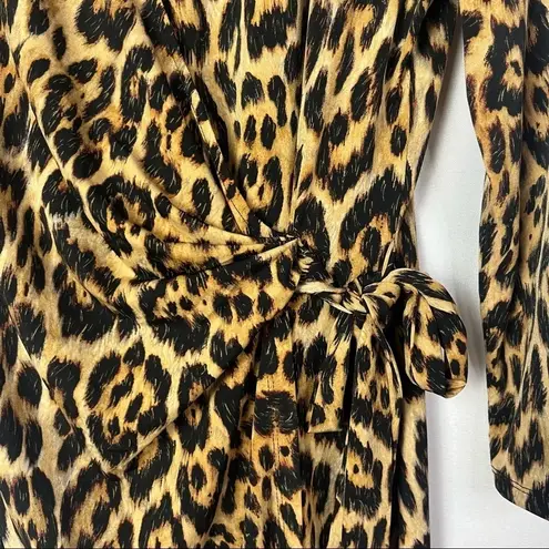 Kasper  Brown Animal Print Long Sleeve Wrap Dress M