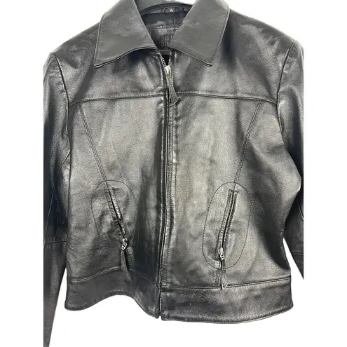 Women’s Sonnora Black Short Motorcycle Zip Genuine Leather Jacket XL