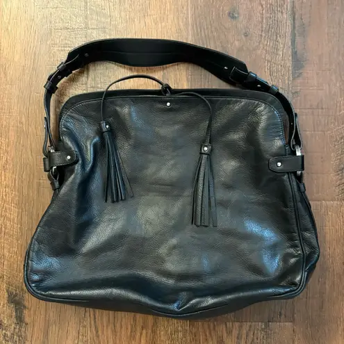 BALLY black leather hobo, tassel tieclosure, made in Italy