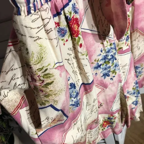 Vintage Kathie Lee Floral Rayon Blouse and Shorts Set Pink Large