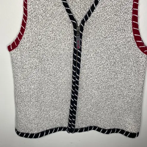 Christopher & Banks Vintage tipped embroidered zip cotton ramie blend vest sz M