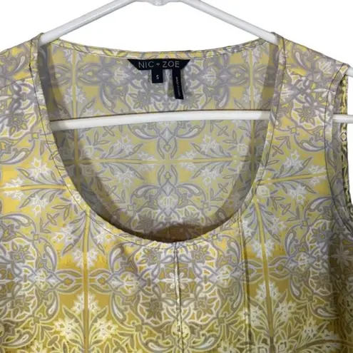 Nic+Zoe  Yellow Multicolor Paisley Floral Sleeveless Blouse Women Sz S