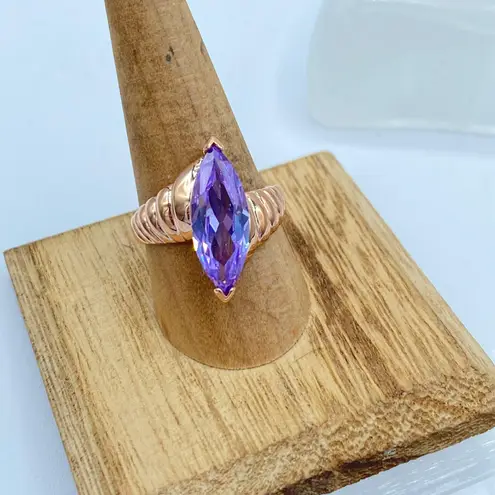 Amethyst Rose Gold Ion Plated Brass Ring with Marquise AAA Grade CZ Light