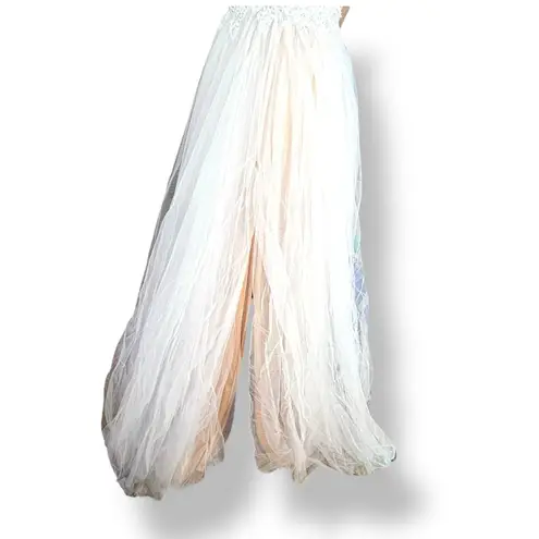 Vienna Prom White Nude Beaded Tulle Ball Gown Plunge Vneck Bridal Prom Dress 4