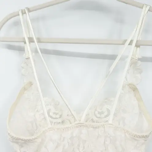 California Dynasty Vintage Lingerie Coquette Beaded Sheer Lace Bodysuit Size S White