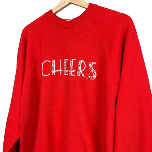 BJ Concept Design Vintage 80s 90s Red Long Sleeve Pullover Red Graphic Cheers Sweatshirt Holiday L