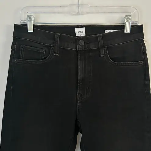 Edwin Women's Elin Crop High Rise Straight Leg Denim Jeans Blackstone 28 New Black