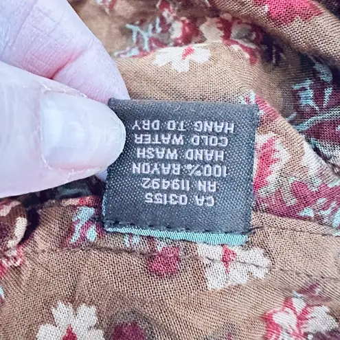 April Cornell Top Medium Floral Brown Button Retro Cottagecore Boho Peasant