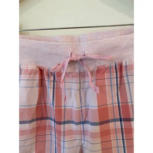 L.L. Bean Checkered Drawstring Straight Leg Ankle Pants Cotton Pink Women's XL White