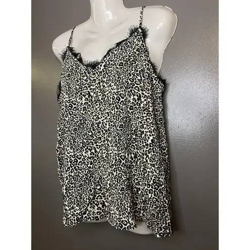 Mi Ami Tank Top Womens Small Black White Leopard Print Lace Cami Shirt Brown