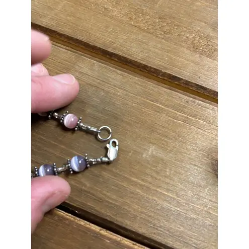 Handmade Custom "Kristen" Name Bracelet With Purple & White Beads Silver Accents Lobster