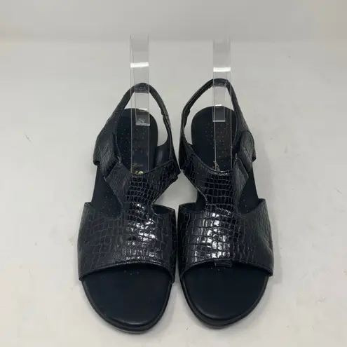 SAS Suntimer Tripad Comfort Croc Print Hook Loop Black Patent Leather Sandal 8