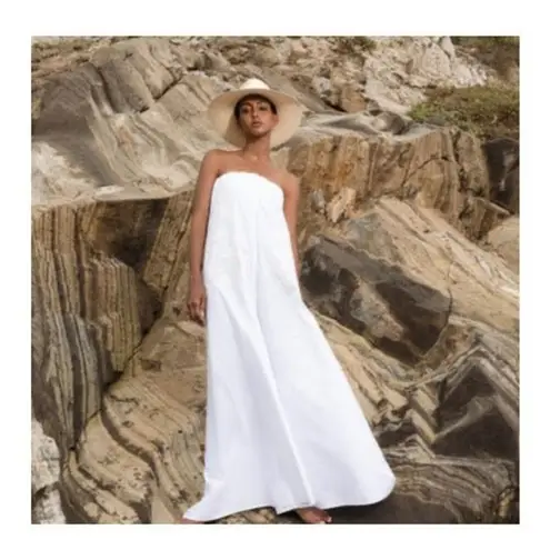 Calypso St. Barth Holly Silk Wide Leg Bride Jumpsuit in White XXL