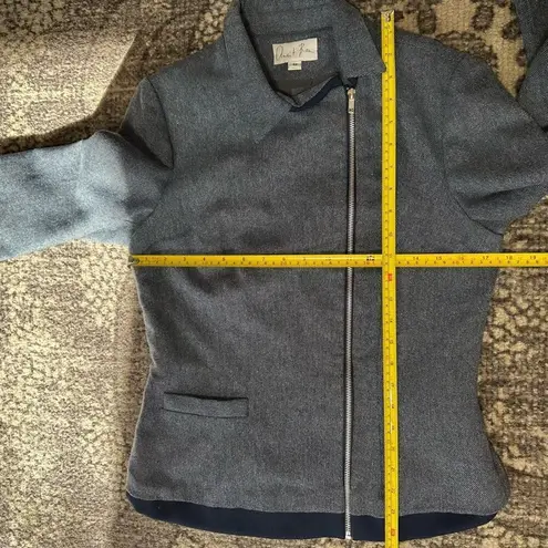 Anait Bian Women’s Size 12 Blue White Tweed Asymmetrical Zip Up Jacket