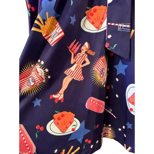 Lindy Bop US 8 Diner print Pin up Dress Rockabilly 50's Blue