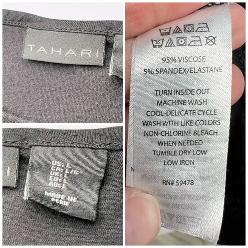 Tahari Black Short Flutter Sleeve T-Shirt Top Large