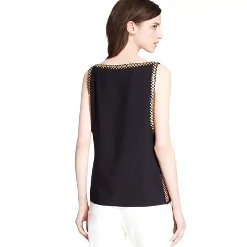 Tamara Mellon Black Sleeveless Golden Metallic Studded Top Sz 6
