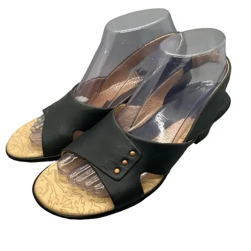 Sofft Slide Sandal Kitten Heels Women’s Size 8M Navy Leather Open Toe Slingback Blue