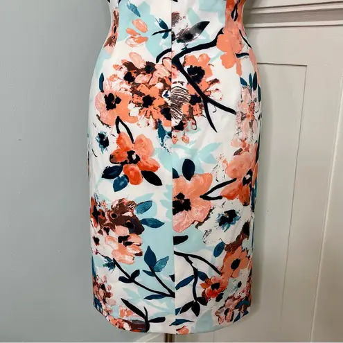 Ivanka Trump Floral Starburst Scuba Sheath Dress Orange Coral White 12 Large