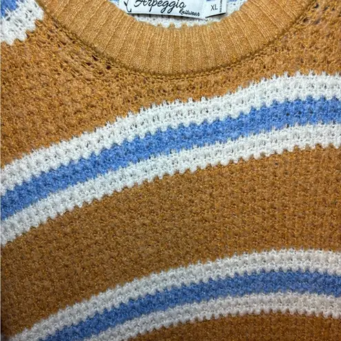 Arpeggio Knitwear Yellow white & Blue Stripe Crewneck Sweater women size XL Tan