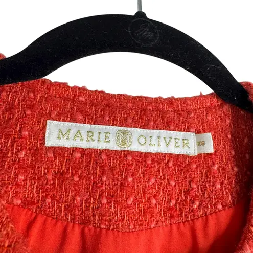 Marie Oliver Jonna Wool Coat Orange Red Tweed Tie Jacket Cropped XS X-Small